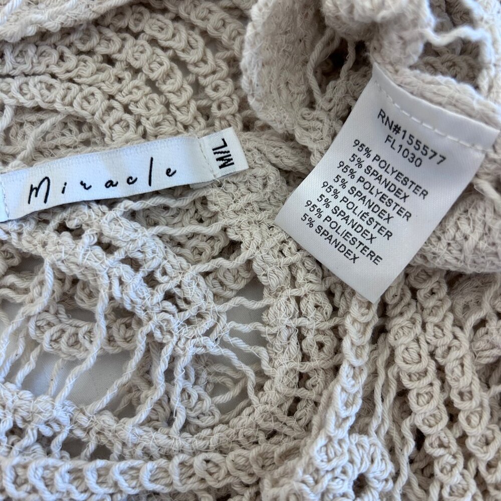 Miracle Boho Crochet Lace Crop Top Festival Sheer Long Sleeve Ivory M/L NEW - Picture 4 of 5